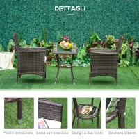 Outsunny Set Mobili da Giardino Rattan Set Arredamento Giardino 3pz Tavolo con 2 Sedie con Cuscini Marrone(m-7)