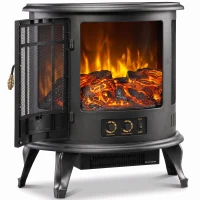 HOMCOM Electric Fireplace Stove, Freestanding Electric Fire Heater with Realistic LED Flame, 2000W, Black(m-15)