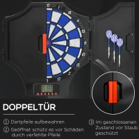 SPORTNOW Elektronisch dartbord, 31 spellen, voor 8 spelers, 2 deuren, 6 pijlen, geluid, zwart, 83 x 45 x 4 cm(m-6)
