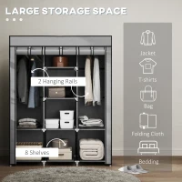 HOMCOM Fabric Wardrobe, with Rails and Shelves - Light Grey(m-4)