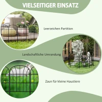 Outsunny Tuinhek, 8 Elementen, vormbare Metaalomheining, Roomdivider, 264x61 cm, Zwart(m-6)
