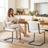 HOMCOM Eetkamerstoelen set van 2 met modern sledeframe, hoge rugleuning en teddylook, voor keuken of eettafel, crème(m-8)