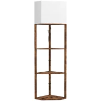 HOMCOM Corner Floor Lamp with Shelves, Tall Standing Lamps for Living Room, with Pull Chain Switch Bulb not Included, Rustic Brown(m-1)