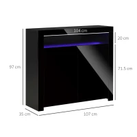 HOMCOM 2-Door Sideboard with LED Light, High Gloss Lighted Storage Cabinet with Shelves and Open Compartment, Modern Kitchen Sideboard for Dining Room, Living Room, 107 x 35 x 97cm, Black(m-3)