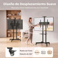 HOMCOM Soporte TV con Ruedas para 32-75" Altura Regulable Inclinación ±15° y 2 Bandejas Negro(m-6)