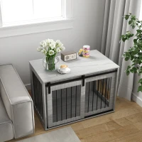 PawHut Hondenbox met schuifdeur, ventilatie, spaanplaat en staal, 98 x 58 x 61 cm, grijs(m-8)
