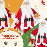 HOMCOM Kerstman 1,15 m staande Kerstman met cadeau- en Kerstklok Indoor, Rood(m-6)