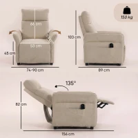 HOMCOM Recliner Armchair, Push Back Recliner Chair with Massage & Heat, Adjustable Armrests, Dual Side Pockets, Beige(m-3)