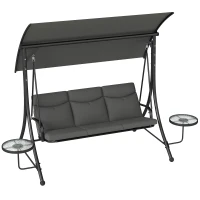 Outsunny Three-Seater Garden Swing, with Adjustable Canopy - Black/Grey(m-12)