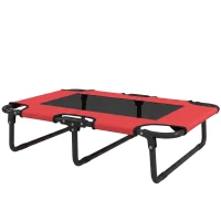 PawHut Portable Raised Dog Bed, Elevated Pet Cot with Breathable Mesh for Indoor Outdoor, for Small Medium Dogs, Red(m-11)
