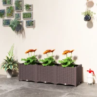 Outsunny Hoogbed Kunststof, modulair plantenbed met zelfbewateringssysteem 120 x 40 x 37 cm Bruin(m-8)