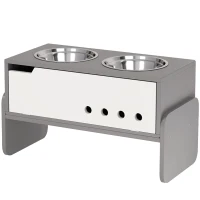 PawHut Verhoogd voerstation voor honden, met opbergruimte en anti-schrokmat, 2 x 2000 ml roestvrijstalen kom, grijs(m-10)