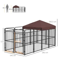 PawHut Recinto per Cani da Esterno in Metallo con Tetto, 282x141x160.5cm, Marrone(m-3)