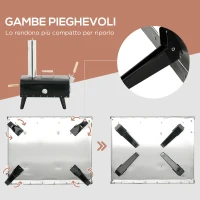 Outsunny Forno per Pizza Pieghevole e Portatile con Pala e Pietra, in Acciaio e Legno, 81x40x72 cm, Nero(m-6)