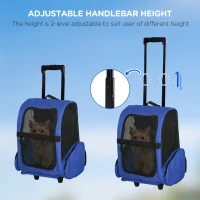 PawHut 2 in 1 Dog Backpack and Trolley, Pet Travel Backpack Cat Dog Carrier with Telescopic Handle, Portable Pet Stroller Wheel Luggage Bag (Blue)(m-5)