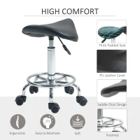 HOMCOM Salon Saddle Stool, Rolling Saddle Chair for Massage, Spa, Clinic, Beauty, Hairdressing and Tattoo, Black(m-5)