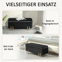 HOMCOM Zitbank, Gestoffeerde Bank met Opbergruimte, Metaal, Rubberhout, Schuimstof, 100 x 40 x 42 cm, Zwart(m-6)