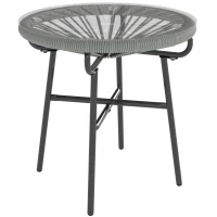 Outsunny Rattan Side Table, Round Outdoor Coffee Table, with Round PE Rattan and Tempered Glass Tabletop, Light Grey(m-1)