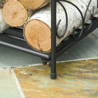 Outsunny Range-bûches porte buche de cheminée pieds surélevés pour intérieur et extérieur, cadre en métal, 39,5x31,5x39,5cm, noir(m-8)