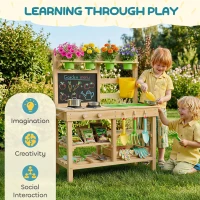 AIYAPLAY Kids Mud Kitchen, Outdoor Wooden Play Kitchen with Kitchenware & Garden Tools, Pretend Play Outdoor Toys, Natural(m-9)