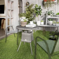 Outsunny 70 cm Wood-Effect Rattan Garden Table - Grey(m-10)