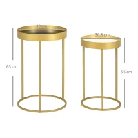 HOMCOM 2-delige set bijzettafels in retrodesign met verhoogde rand, 39 cm x 39 cm x 63 cm, metaal, MDF-hout(m-3)