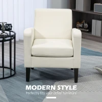 HOMCOM 2 Pieces Modern Armchairs with Rubber Wood Legs, Upholstered Accent Chairs, Single Sofa for Living Room, Bedroom, Cream White(m-4)