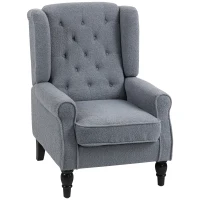 HOMCOM Wingback Accent Chair, Retro Upholstered Button Tufted Occasional Chair for Living Room and Bedroom, Grey(m-12)
