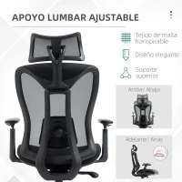 Vinsetto Silla de Escritorio de Malla con Reposacabezas Ajustable Soporte Lumbar y Reposabrazos 3D 70x66x128 cm Negro(m-6)