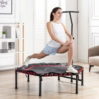 HOMCOM Trampolín de Fitness Ø122 cm Cama Elástica con Mango Ajustable de 3 Niveles 122-138 cm Funda Protectora y Marco de Acero para Interiores y Exteriores Negro y Rojo(m-10)