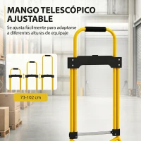 HOMCOM Carretilla Plegable con Mango Telescópico Ajustable Carga 60 kg Carretilla de Mano con Ruedas para Garaje Amarillo(m-15)