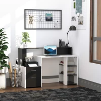 HOMCOM Bureau informatique Bureau avec rangement multimédia design multi-rangements 137 L x 55 l x 92 H cm noir et blanc(m-2)