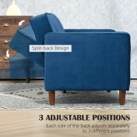 HOMCOM Velvet-Feel Three-Seater Sofa Bed - Blue(m-5)