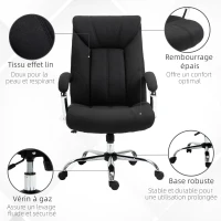 Vinsetto Fauteuil de bureau, chaise de bureau ergonomique, hauteur réglable, dossier haut, fonction de bascule, 65x78x118cm, noir(m-7)