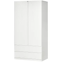 HOMCOM Armadio Guardaroba in Truciolato Bianco con Appendiabiti e 2 Cassetti Scorrevoli per Camere da Letto, 100x60x200 cm(m-11)