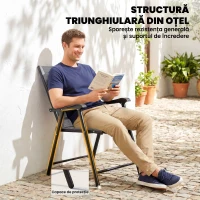 Outsunny Set de 2 Scaune de Grădină Pliabile cu Cotiere, Gri Deschis(m-7)