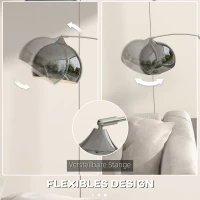 HOMCOM Booglamp, Staande Lamp, Verstelbaar, Voetschakelaar, Voet in Marmerlook, 170-180cm, Zilver/Zwart(m-5)
