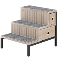 PawHut Dog Stairs with Storage, Non-Slip Cover, Pet Steps for Small Dogs & Older Cats, for Sofa, High Bed, Oak Tone(m-1)
