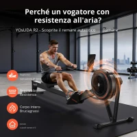 Vogatore a resistenza d'aria, silenzioso, pieghevole, sedile ergonomico imbottito, 240x62,2x103,4 cm, Nero(m-1)
