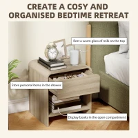 HOMCOM Bedside Tables Set of 2, Nightstands with Rounded Corners, Modern Side Table with Silent Drawer for Bedroom, Natural(m-5)