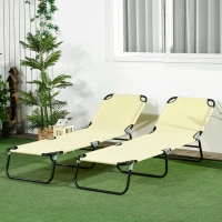 Outsunny Set of Two Metal Frame Folding Sun Loungers - Beige(m-10)