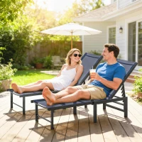 Outsunny Set of Two Reclining Sun Loungers - Dark Blue(m-10)