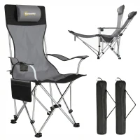 Outsunny Set van 2 opvouwbare campingstoelen, visstoel met afneembare voetsteun en bekerhouder, draagbaar tot 120 kg, grijs(m-11)