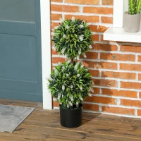 HOMCOM Set of 2 Artificial Plants, Lavender Flowers Ball Trees with Pot, for Home Indoor Outdoor Decor, 70cm(m-9)