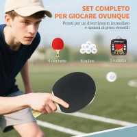 SPORTNOW Set 4 Racchette da Ping Pong e 8 Palline con Custodia per Trasporto, Rosso e Nero(m-4)