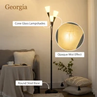 HOMCOM Modern Standing Lamp, 3-Light Upright Floor Lamps for Living Room, Black(m-4)