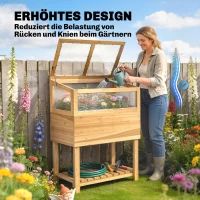 Outsunny Verhoogd plantenbed met kasopzet van hout, plantenbak met opklapbare deksel, plank, voering, ergonomisch(m-8)