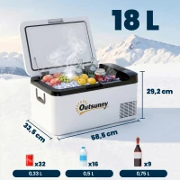 Outsunny Nevera Portátil Eléctrica 18L 12/24V hasta -20℃ Nevera y Congelador de Compresor para Coche con Doble Zona Luz LED Asas Plegables Bajo Consumo Energético para Camping 58,5x33,5x29,2 cm Blanco(m-3)