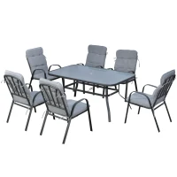 Outsunny Seven-Piece Garden Dining Set with Cushions - Grey(m-10)