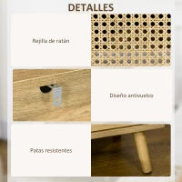 HOMCOM Juego de 2 Mesillas de Noche Estilo Cannage con Puerta y Estante Abierto Mesas Auxiliares 39x35x60 cm Natural(m-6)